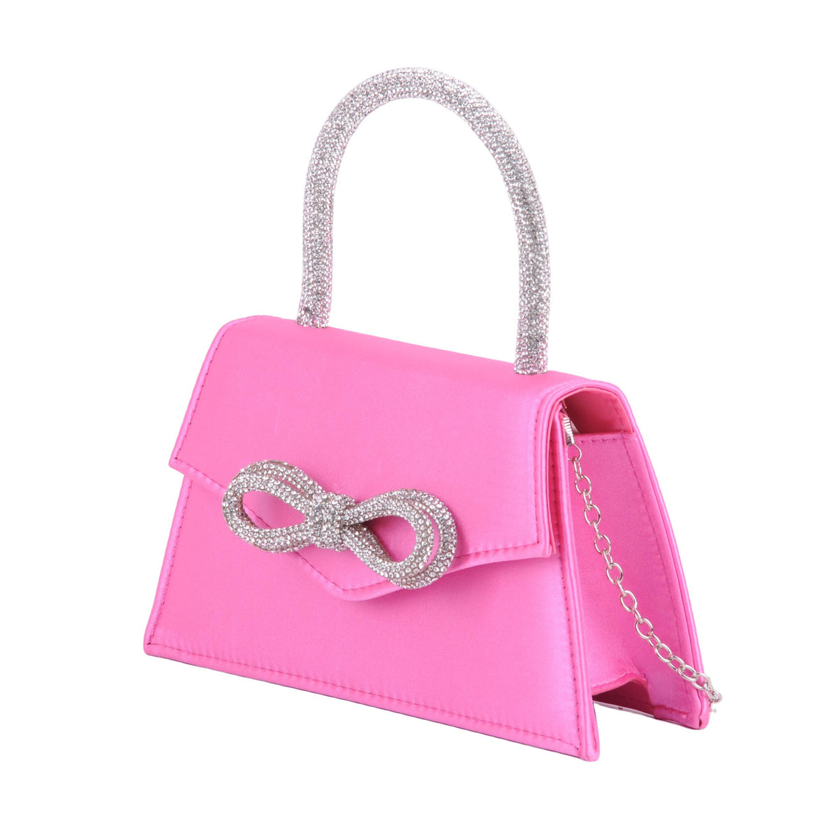 Satin Crossbody with Rhinestone Bow and Handle