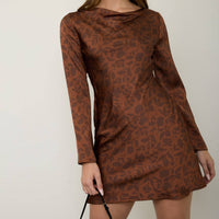 Terracotta Floral Cowl Neck Mini Dress