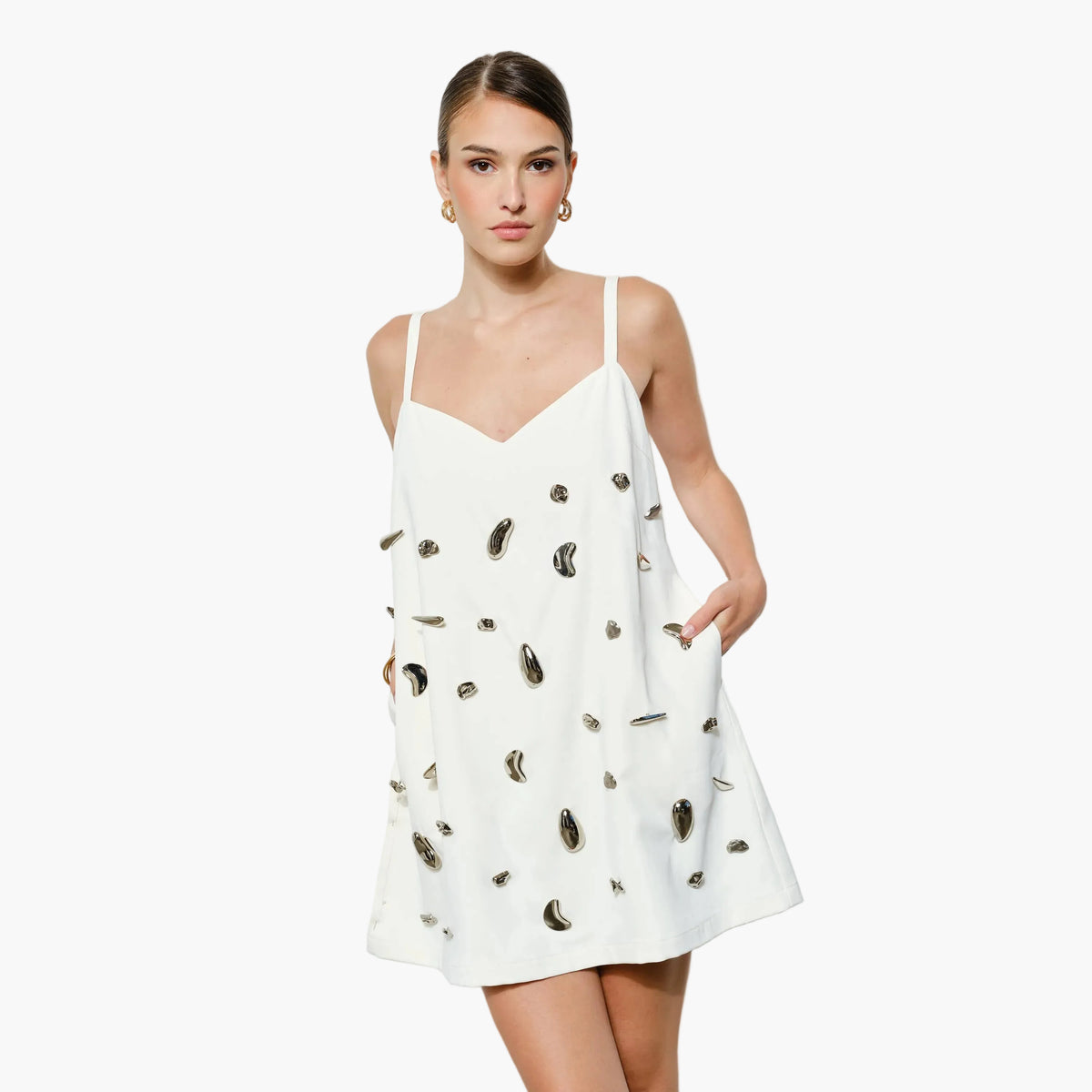 Metallic Embellished A-Line Mini Dress