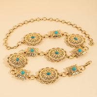 Gold Turquoise Western Round Concho Disc Chain Belt