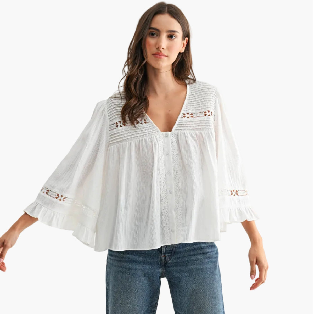 White Cotton Blouse with Lace