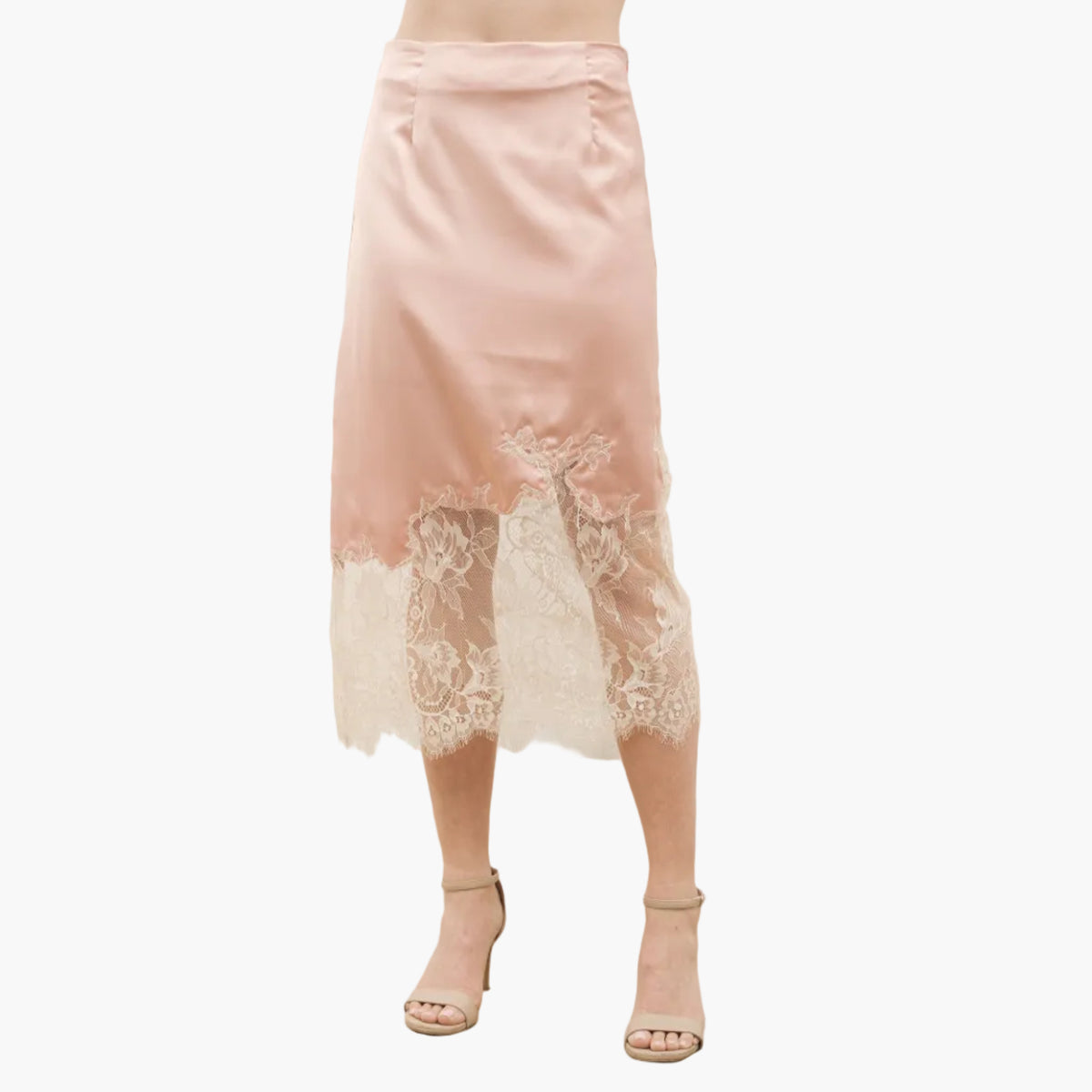 Satin and Lace Midi Skirt