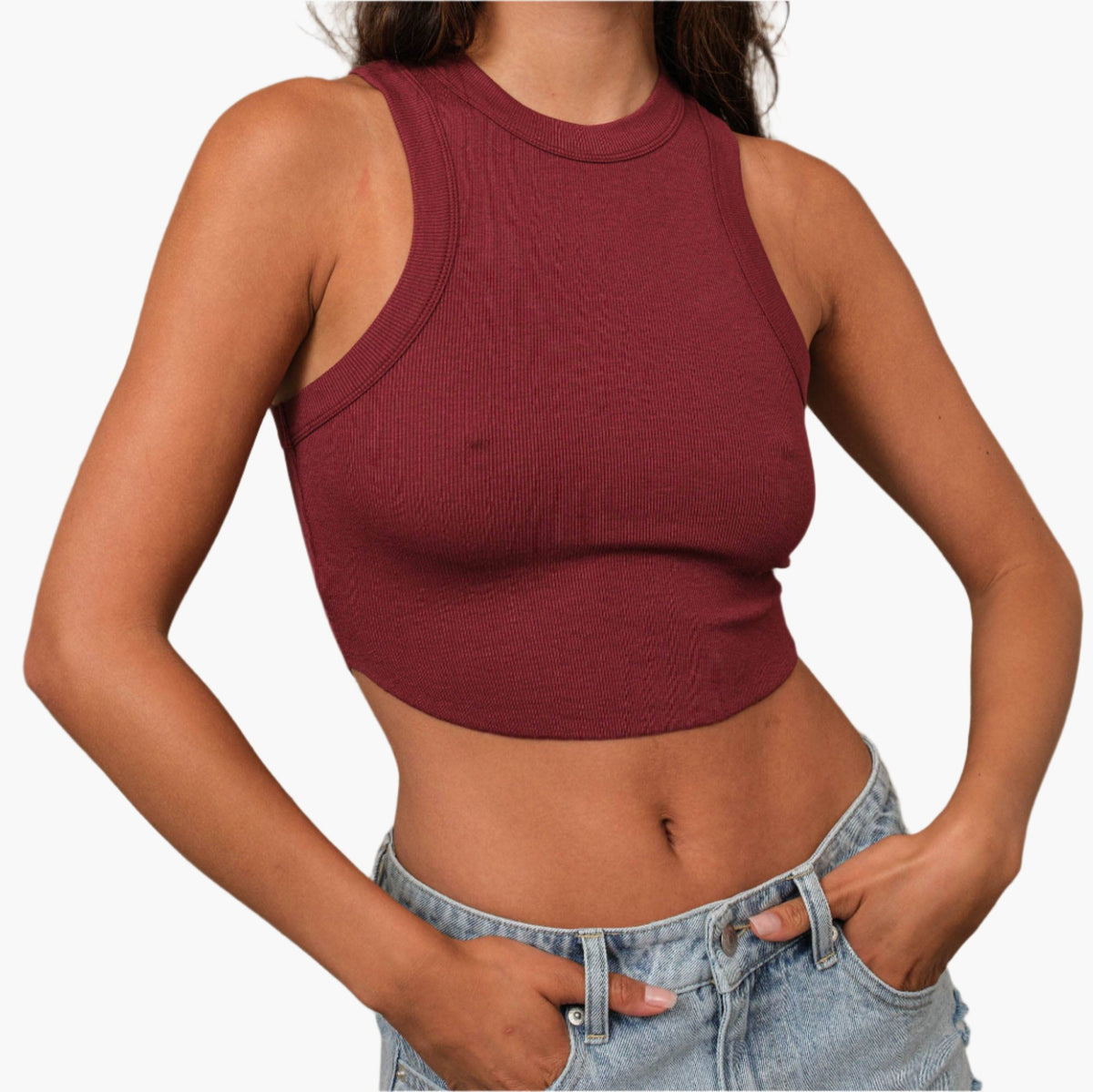 Burgundy Ribbed Crop Tank