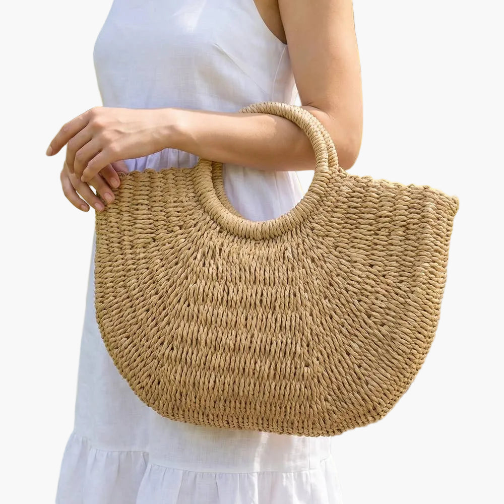 Woven Paper Straw Tote Bag With Ring Handles