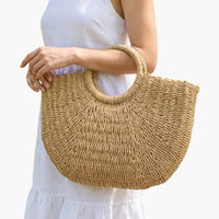 Woven Paper Straw Tote Bag With Ring Handles