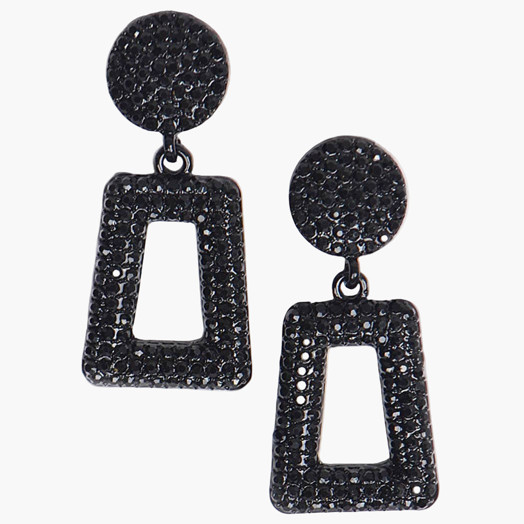 Black Geometric Pave Stones Drop Earrings