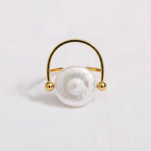Elegant Pearl Button Ring