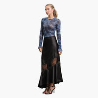 Black Satin Bias Lace Panel Skirt