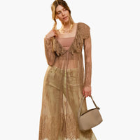 Long Ruffle Sheer Lace Duster