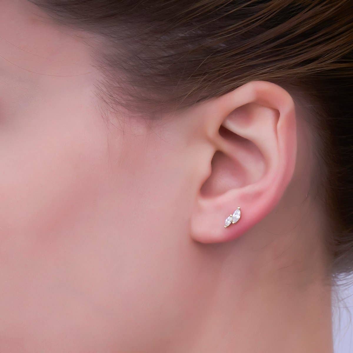 Silver 24K Gold Filled Double Marquise CZ Stud Earrings