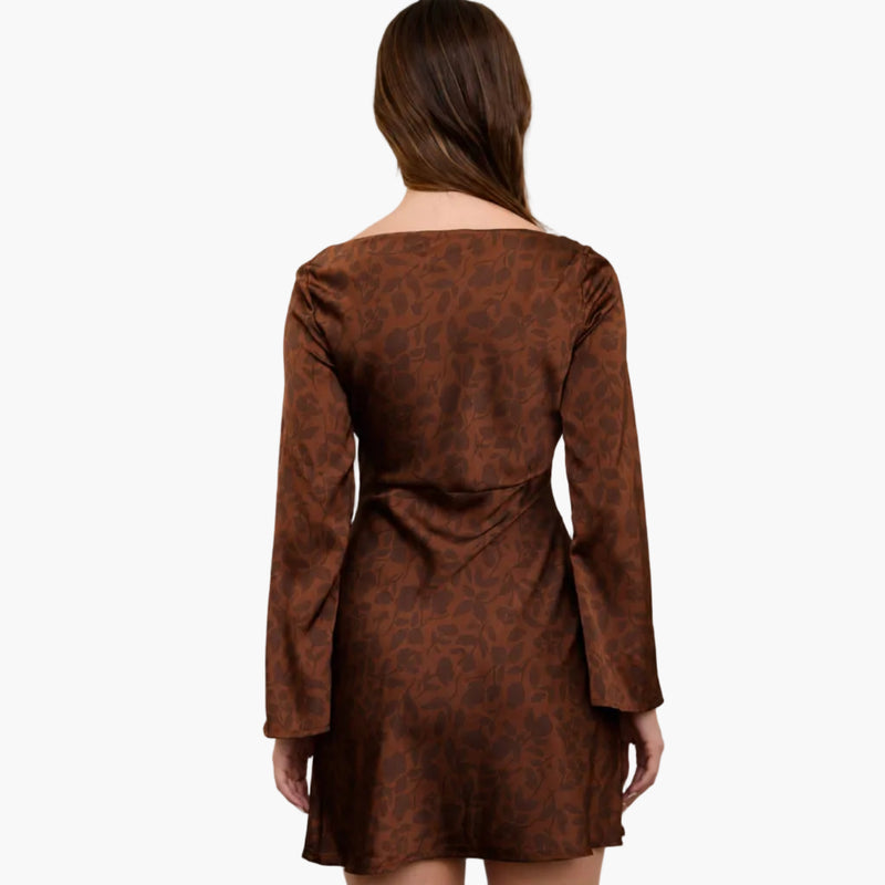 Terracotta Floral Cowl Neck Mini Dress