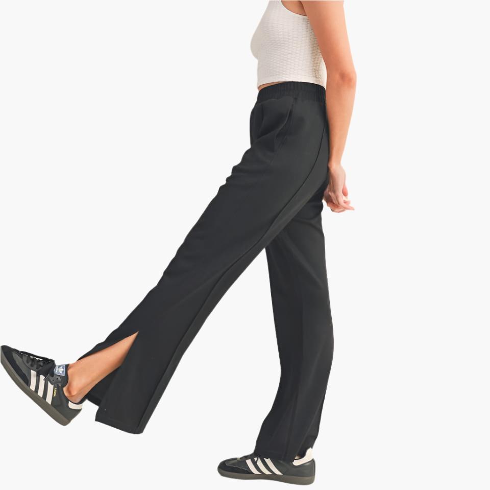 Wide Leg Scuba Pants with Side Slit