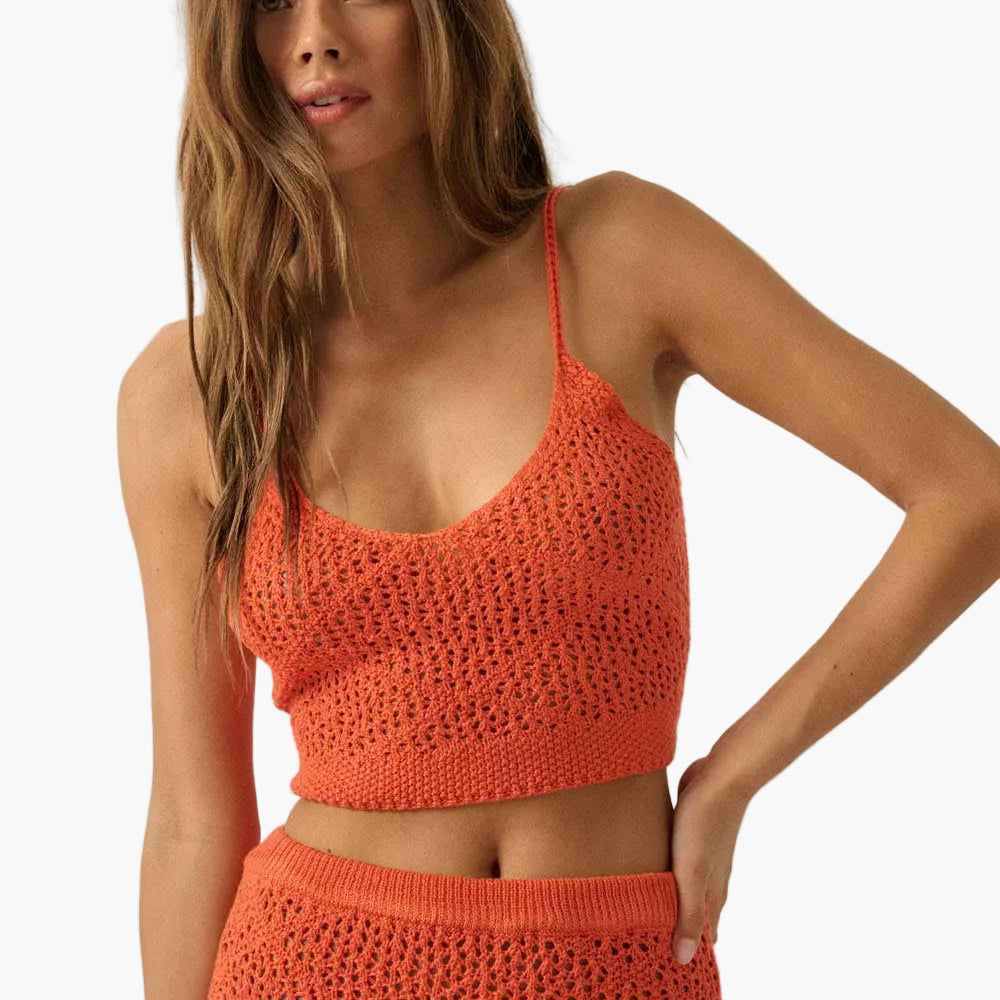 Crochet Open-Knit Tie-Back Top