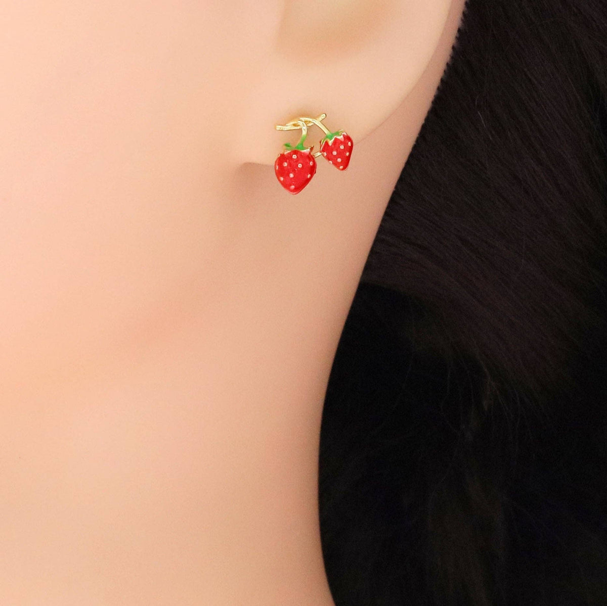 Enamel Strawberry Stud Earrings