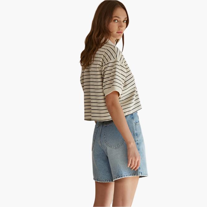 Knit Striped Collar Buttondown Crop Top