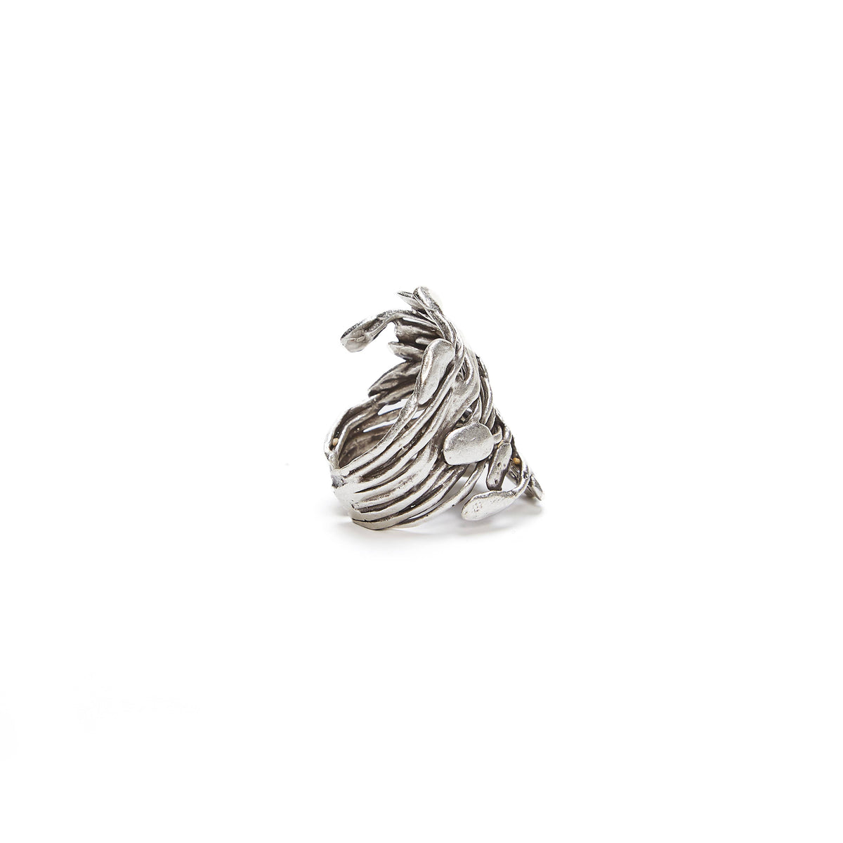 Handmade Tendril Wrap Brass Ring In Silver Plated