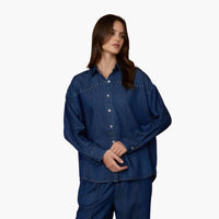 Collared Button Down Stud Detail Denim Shirt