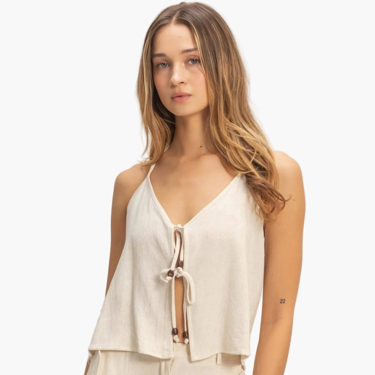 Halter Tie Front Top With Beads Detail