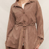 Taupe Suede Shacket with Belt