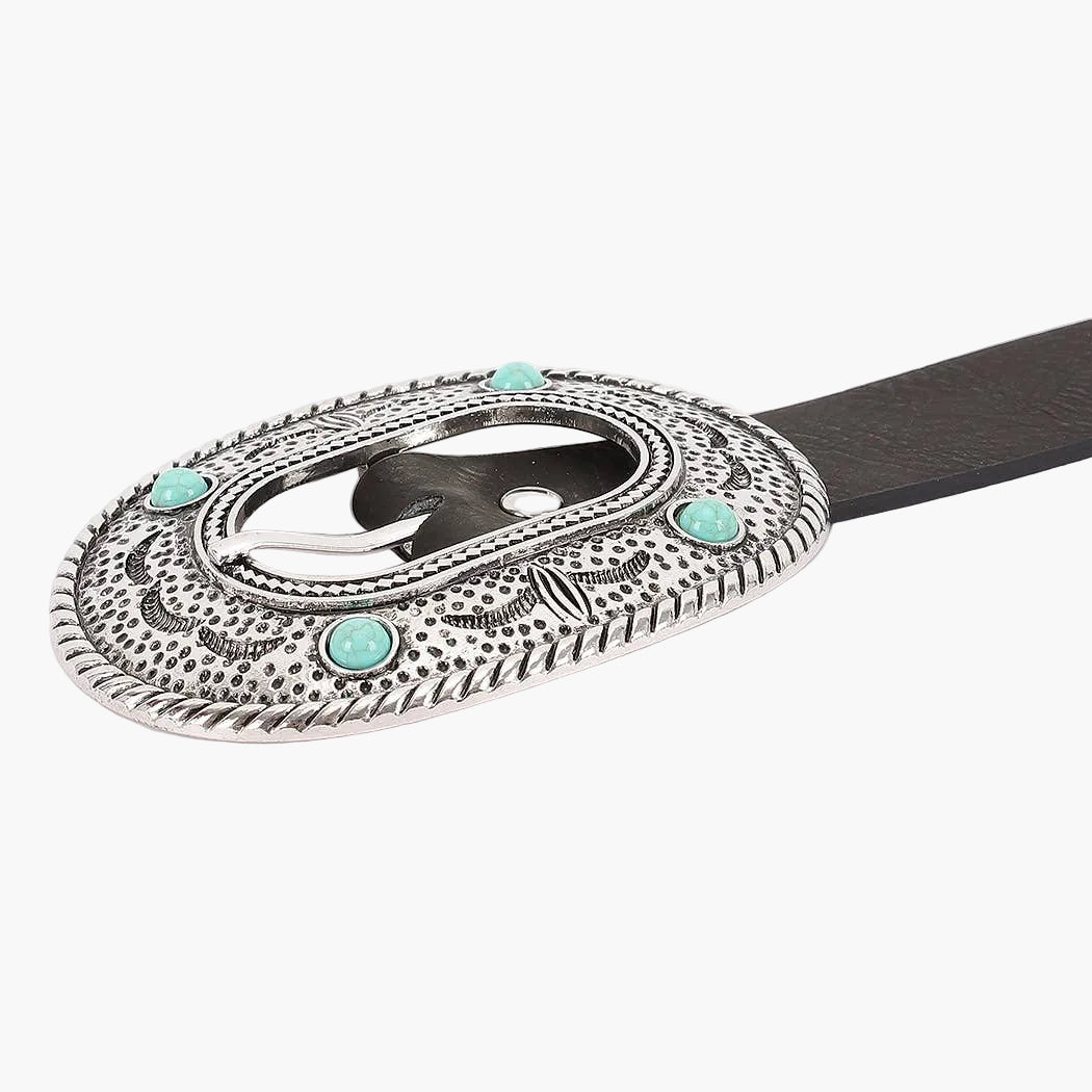 Silver Turquoise Accent Faux Leather Multi Metal Belt