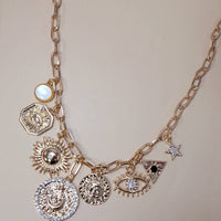 Evil Eye & Sun Medallion Charm Necklace