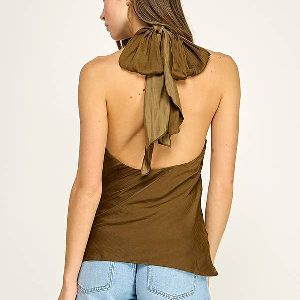 Olive Halter Top With Hardware Detail