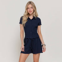 Textured Crinkle Button Down Knit Top