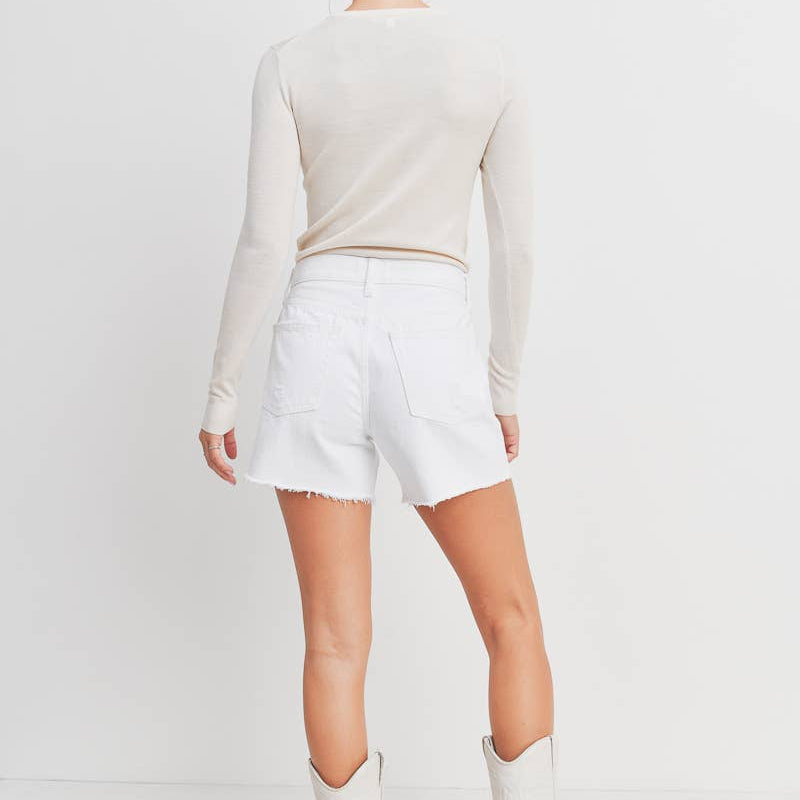 White High Rise Simple Distressed Short