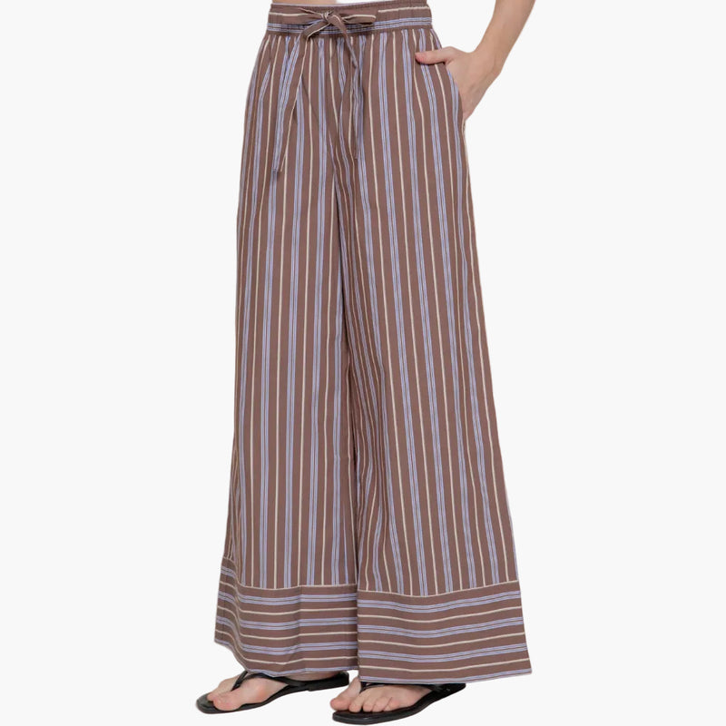 Elastic Waist Multi Stripe Poplin Straight Long Pants