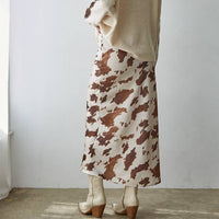 Woven Cow Print Satin Midi Skirt