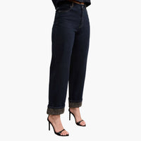Leopard Cuff Detail Wide Leg Denim Jeans