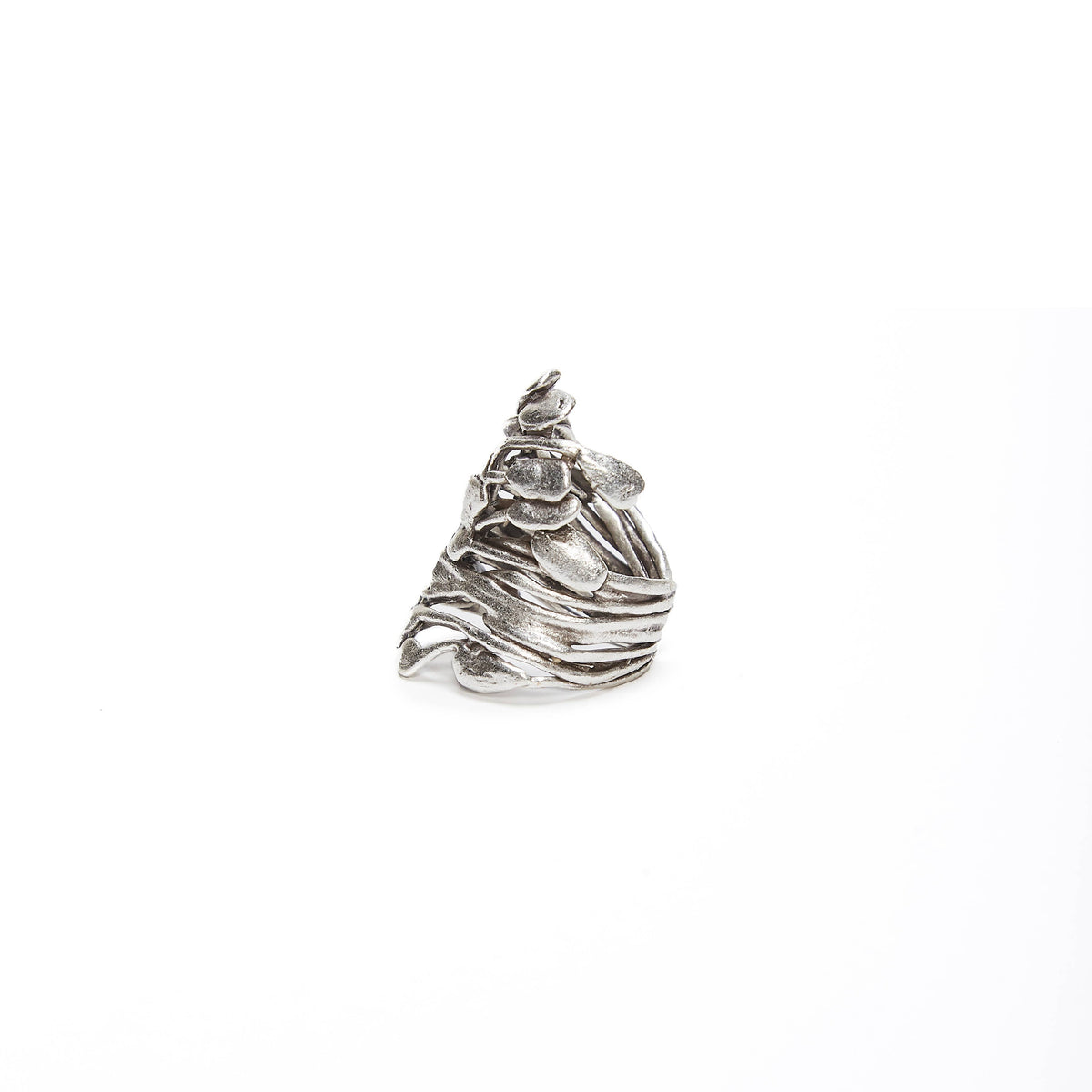 Handmade Tendril Wrap Brass Ring In Silver Plated