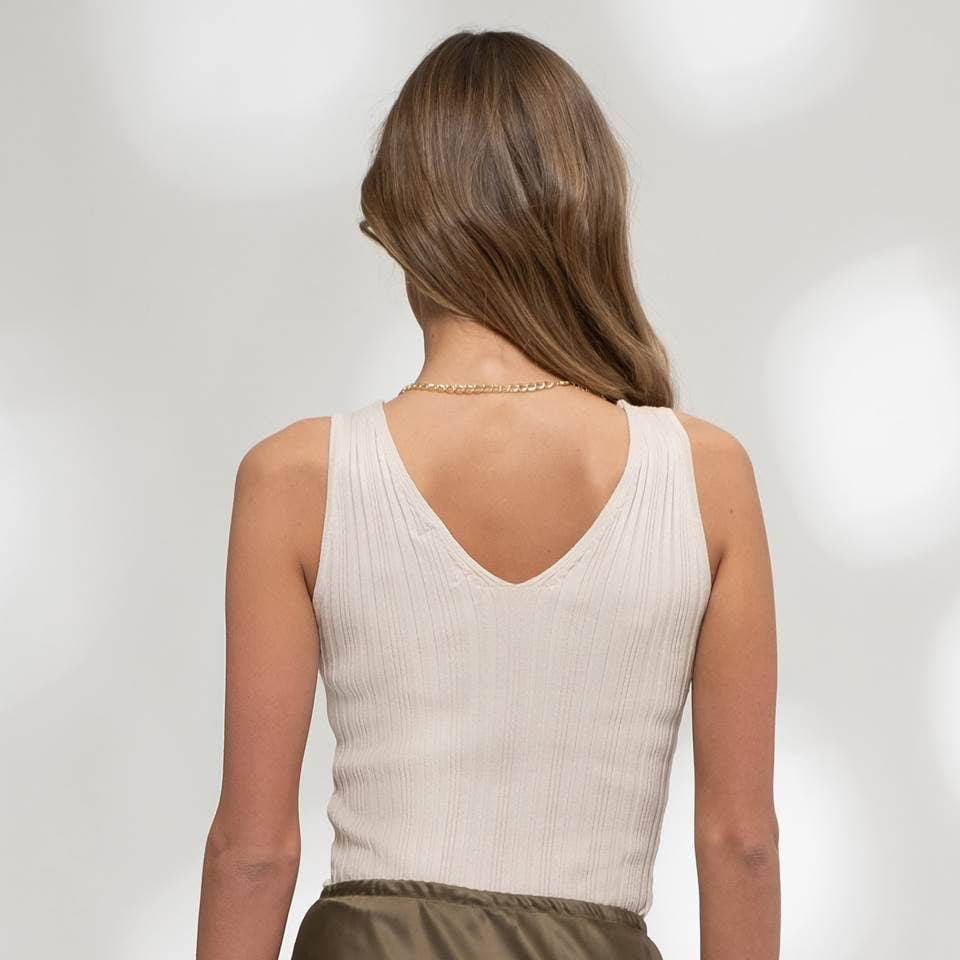 Oatmeal Sleeveless V Neck Knit Tank Top
