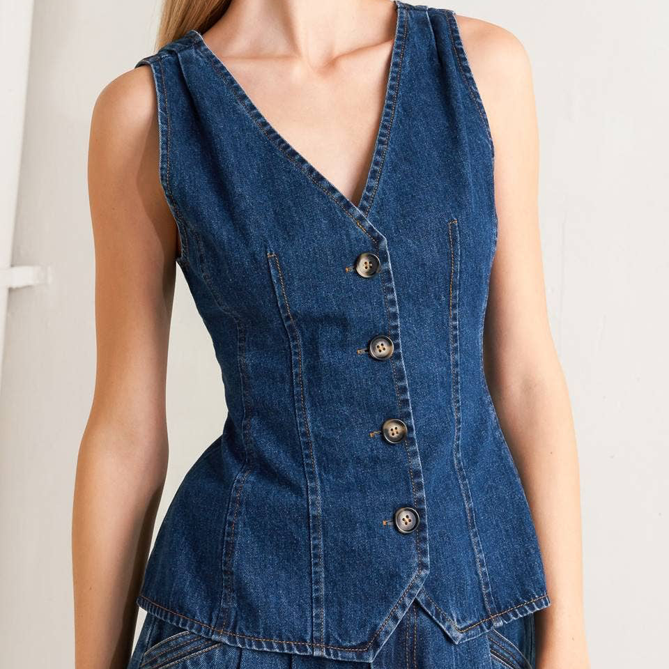 V Neckline Denim Vest