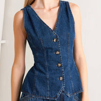 V Neckline Denim Vest