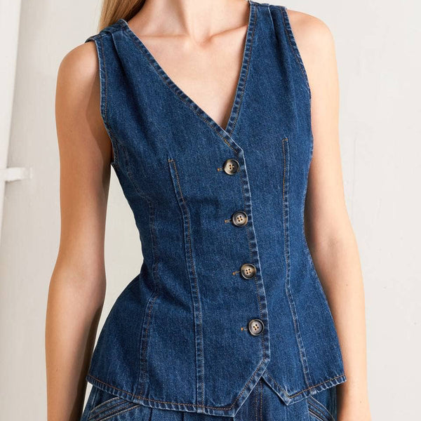 V Neckline Denim Vest
