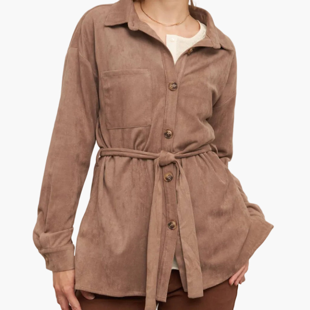 Taupe Suede Shacket with Belt