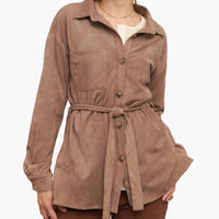 Taupe Suede Shacket with Belt