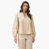 Ecru Embroidered Peasant Cotton Blouse