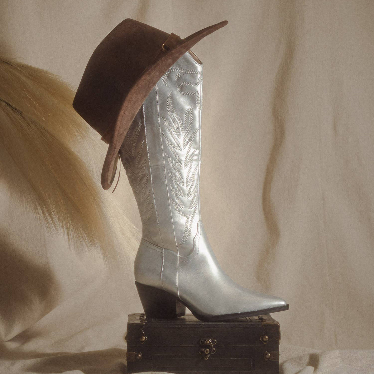 The Samara Silver | Embroidered Western Tall Boot