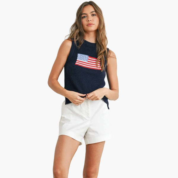 Flag Print Sleeveless Knit Top