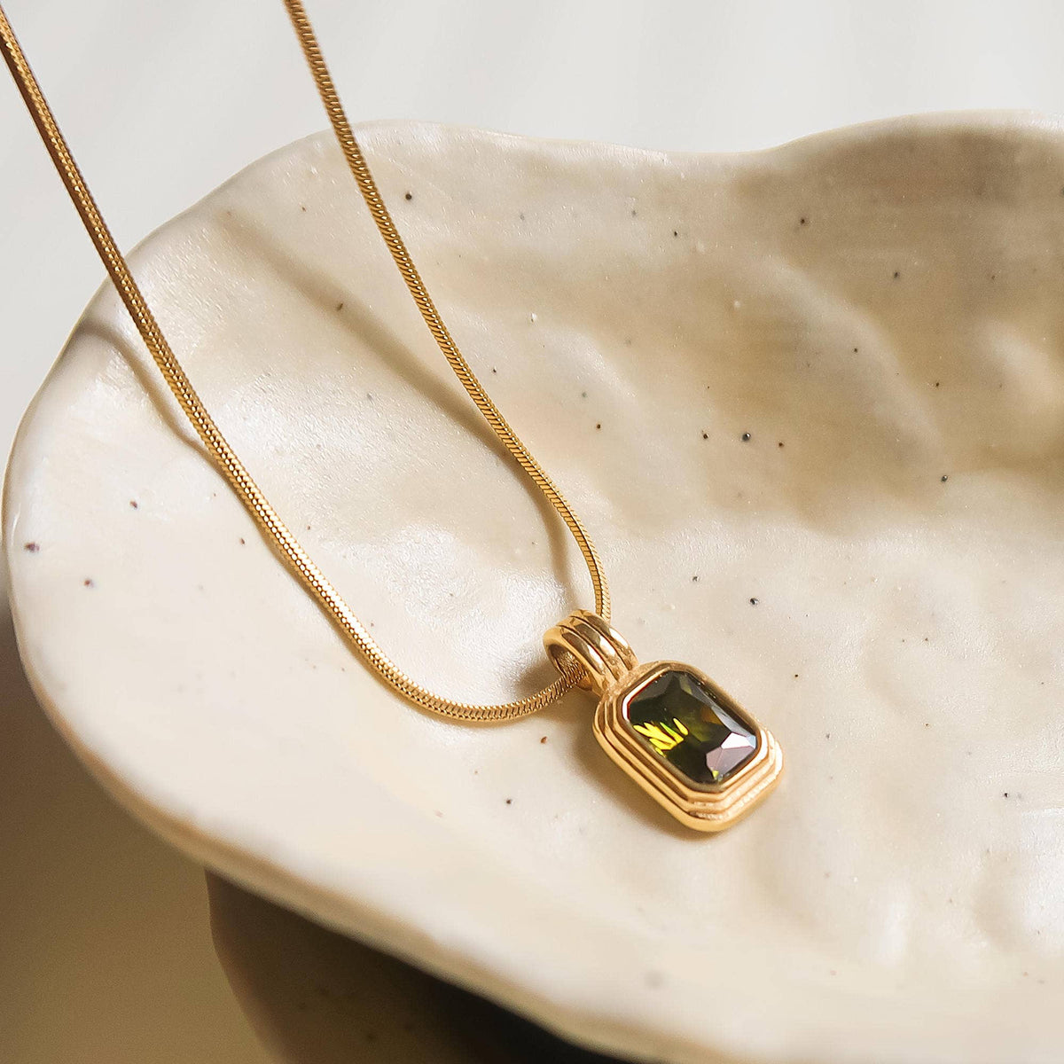 Maeve 18K Non-Tarnish Green Square Stone Pendant