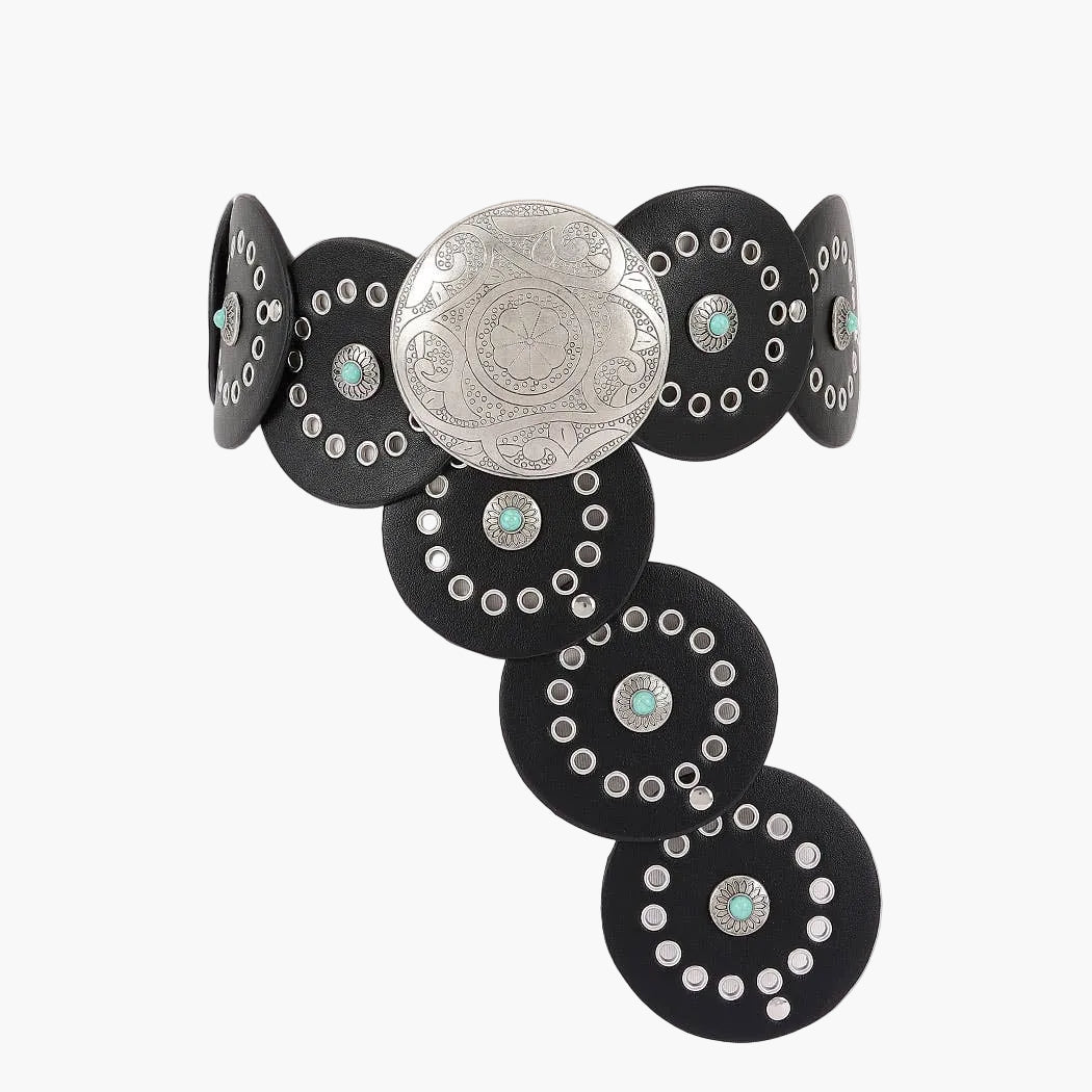 Black Faux Leather Disc Belt