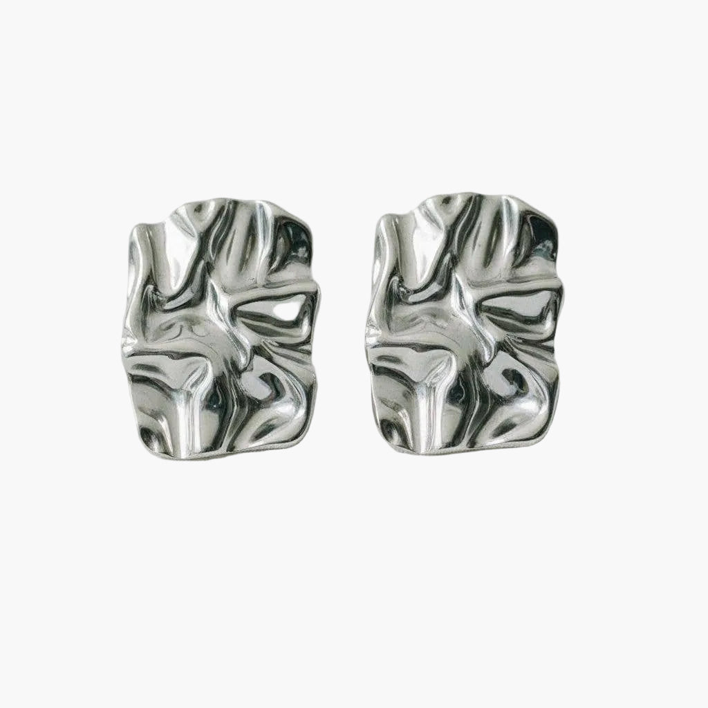 Silver Geometric Square Earrings