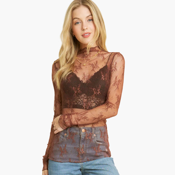 Mesh Lace High Neck Top