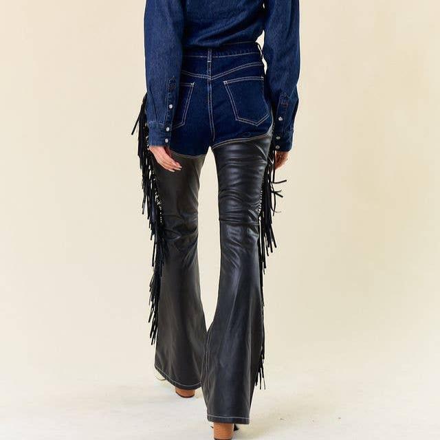 Dark Denim Fringe Chap Pants