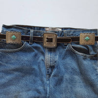 Western Genuine Distressed Leather Belt With Rectangular Conchos