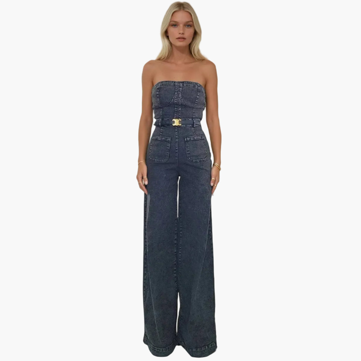 Boho Mineral Wash Denim Jumpsuit