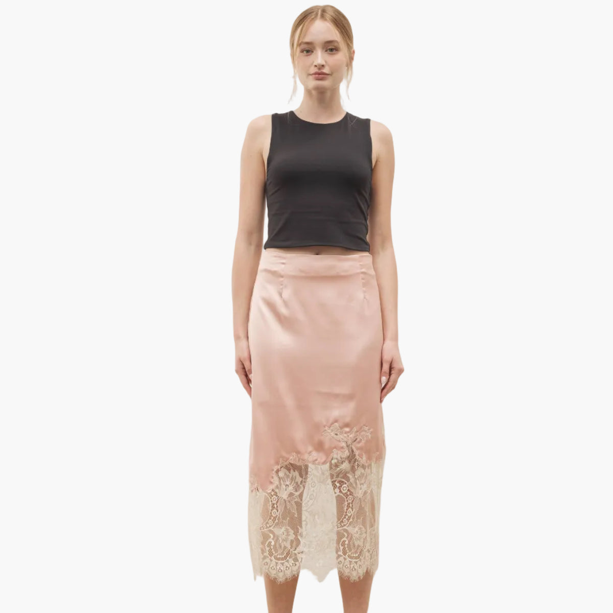 Satin and Lace Midi Skirt