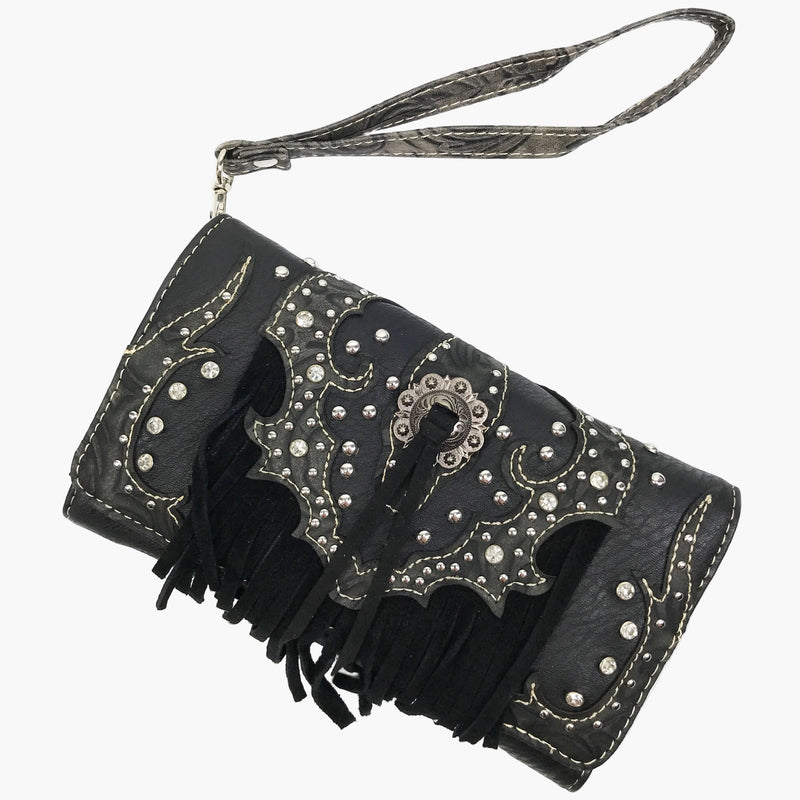 Lace Fringe Trifold Crossbody Wallet